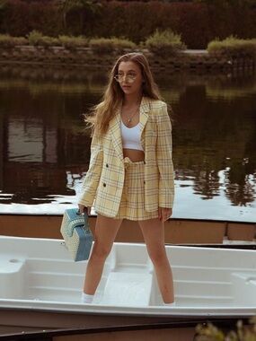 Sunday Best Galt Yellow Plaid Blazer Size Small